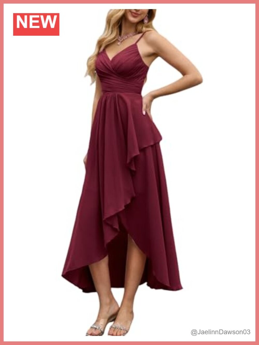 Chiffon Spaghetti Strap V-Neck High-Low Ruffled Bridesmaid Prom Maxi Dress